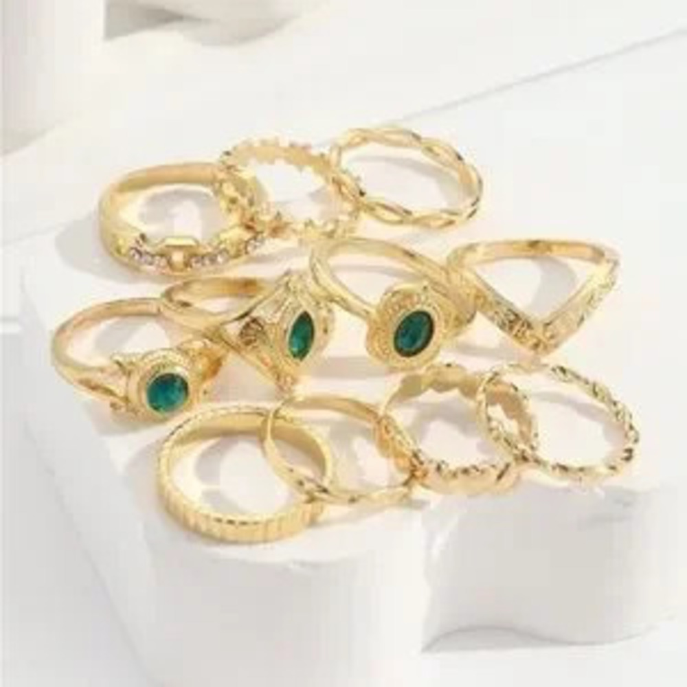 Gold and Green Midi 11pc Ring Set